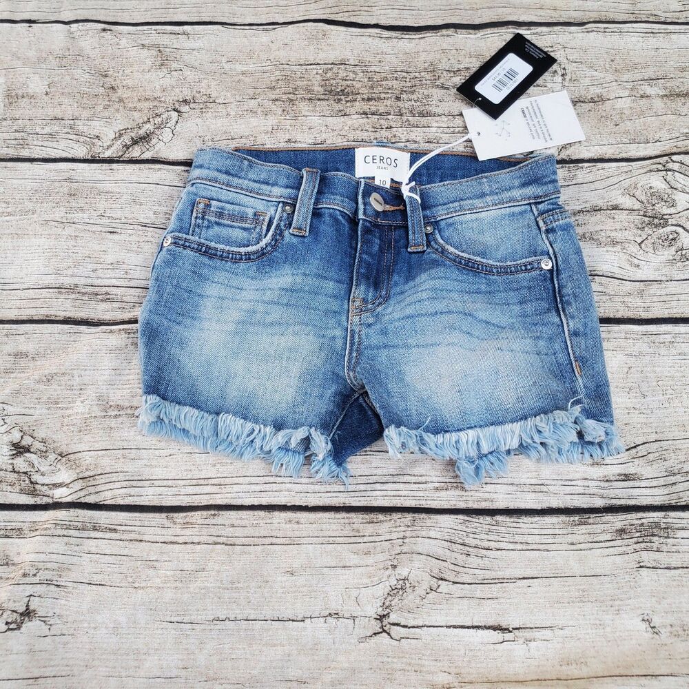 Girl's Ceros Frayed Worn denim shorts Size 10 Adjust Waist NWT Reg $44.99